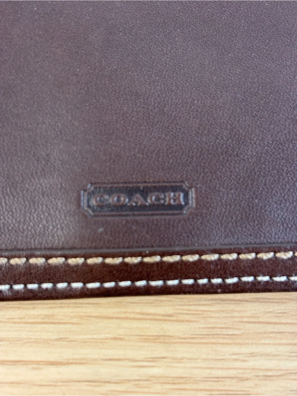 Vintage Coach Smooth Brown Leather Check Cover Slim Wallet